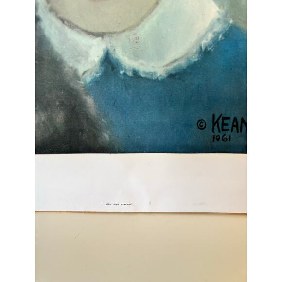 Vtg Print Girl And Her Cat 1961 Margaret Keane Big Eye No Frame 15x12” - Picture 7 of 11